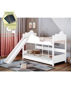 Cama simple Moveis Bela Beliche infantil com escorregador + 2 colchões cuna  color blanco fabricada en mdf