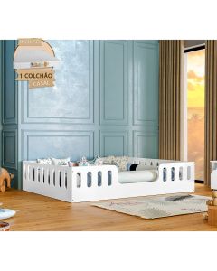 Cama Casal com Colchão Design Montessoriana Helo - Branco