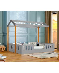 Cama de Criança Infantil Montessoriana Ágatha Casal com Led Cinza/amêndoa