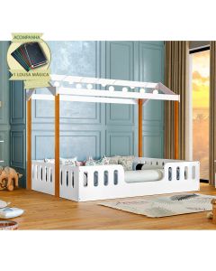 Cama de Criança Montessoriana Ágatha Casal com Led Branco/amêndoa Incluso Lousa Mágica