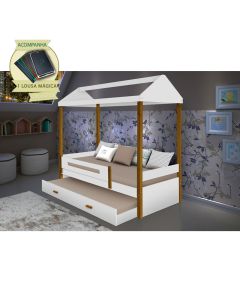 Beliche Montessoriana Design Infantil Sara Solteiro  - Branco/amêndoa Incluso Lousa Mágica