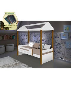 Cama Montessoriana Infantil Solteiro Sara  - Branco/amêndoa Incluso Lousa Mágica