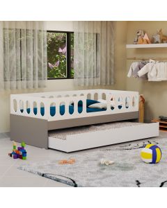 Cama Juvenil Lara Solteiro Com Cama Auxiliar Branco E Cinza - Baby Mobília