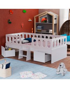 Cama Infantil Lara Solteiro Com Nichos E Escadinha Branco - Baby Mobília