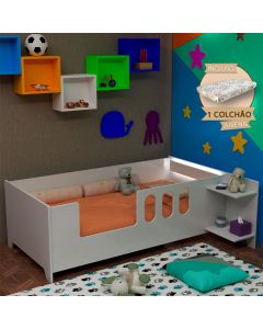 Cama Juvenil Infantil Livia com Led Usb Prateleiras Divaloto Acompanha Colchão D18 - Branco