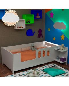 Cama Juvenil Livia com Led Prateleiras Divaloto - Branco + Nuvem de Led