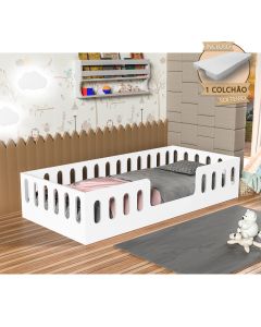 Cama Infantil Montessoriana Helo Solteiro com Colchão - Branca