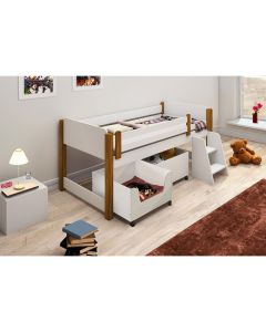 Cama Solteiro Jhoy com Nichos e Espaço Pet Branco/amêndoa