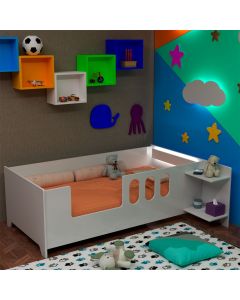 Cama Infantil Montessoriana Livia com Led Usb Prateleiras Divaloto - Branco