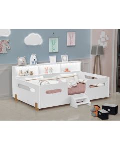 Cama Juvenil Mary com Escada Led e Nicho Branco/mel