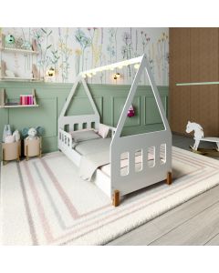 Cama Infantil Montessoriana Susy com Led e Grades de Proteção Branco/mel 