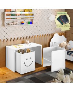 Mesa Infantil Alegra Smile Montessoriana com 1 Cadeira e 1 Nicho - Branca Incluso Lousa Mágica