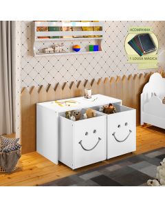 Mesa Infantil Montessoriana com Led Alegra Smile com Nichos - Branca Incluso Lousa Mágica